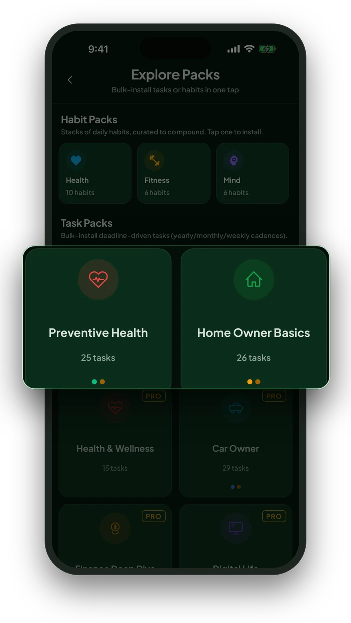 Explore Packs: Preventive Health and Home Owner Basics